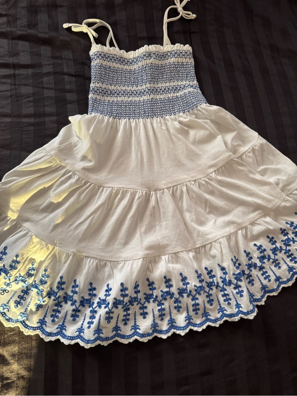Polo by Ralph Lauren White Dress with Blue Embroidery